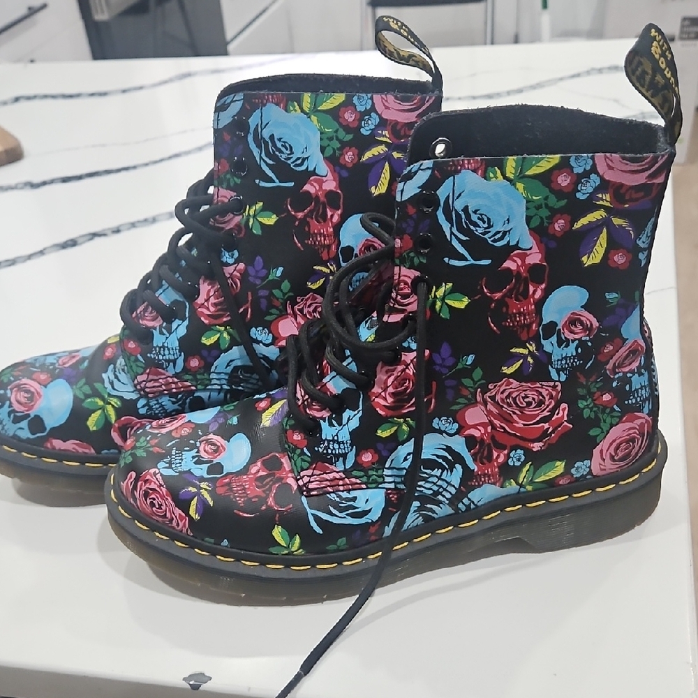 Floral Skull Combat Boots